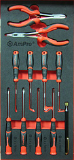 T28743 Набор инструмента (отвертки,крючки,плоскогубцы,магнит) 11 предметов в мягком ложементе